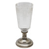 AN ANTIQUE ENGRAVED CRYSTAL GLASS WITH SILVER LEG PIC-1