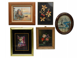 A LOT OF SMALL EUROPEAN MIDCENTURY OIL PAINTINGS