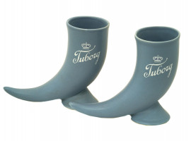 A PAIR OF CERAMIC CROWN TUBORG BEER STEINS