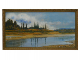 A MIDCENTURY NATURE LANDSCAPE OIL PAINTING