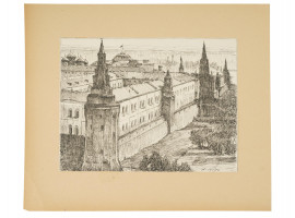 A RUSSIAN KONSTANTIN YUON INK DRAWING OF MOSCOW