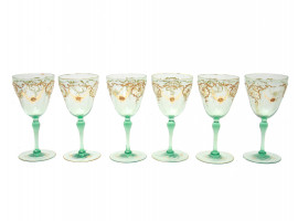A SET OF SIX ANTIQUE GOLD GUILT WINE GLASSES