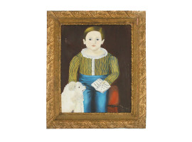 AN AMERICAN FOLK ART OIL PAINTING PORTRAIT BOY