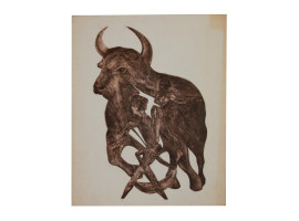 VINTAGE ABSTRACT ART ETCHING BULL WITH MATADOR