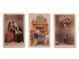 RARE ANTIQUE THREE PAINTED CABINET PHOTO CARDS