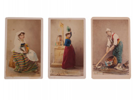 RARE ANTIQUE ITALIAN PAINTED CABINET PHOTO CARDS