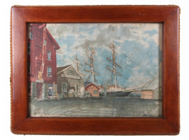 A WATERCOLOR PRINT MYSTIC SEAPORT BY PAUL HORTON