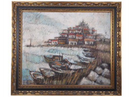 AMALFI COAST FISHERMEN TOWN PAINTING BY J CUTLER