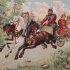 ANTIQUE RUSSIAN LUBOK POSTER LITHOGRAPH OF HORSES PIC-1