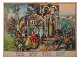 ANTIQUE RUSSIAN LUBOK POSTER LITHOGRAPH FOLK SONG