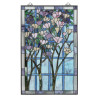 PAIR OF STAINED GLASS WINDOW PANELS FLOWERS TREES PIC-2