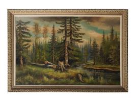 MORRIS KATZ FOREST LANDSCAPE PAINTING ON BOARD