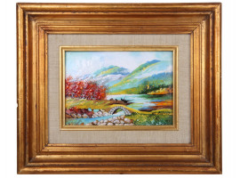 ENAMEL ON COPPER PAINTING BY H. RUBINS, FRAMED