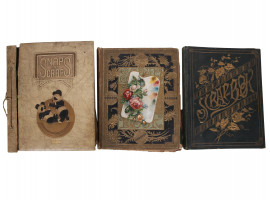 THREE ANTIQUE AND VINTAGE SCRAPBOOKS ART AND CARDS