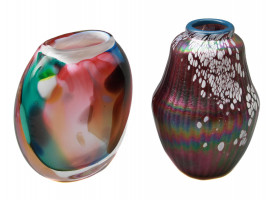 VINTAGE TWO HAND BLOWN ARTISTIC TUNDRA GLASS VASES