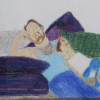 PASTEL PAINTING FATHER AND CHILD SIGNED BY ARTIST PIC-1