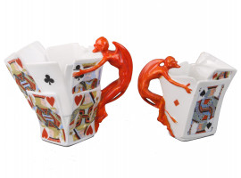 ROYAL BAYREUTH DEVIL AND PLAYING CARDS CREAMERS