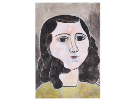 GOUACHE PAINTING NAIVE PORTRAIT OF UZBEK WOMAN