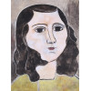 GOUACHE PAINTING NAIVE PORTRAIT OF UZBEK WOMAN PIC-1