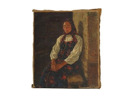 A RUSSIAN OIL PAINTING PEASANT BY PHILIP MALIAVIN