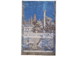 ANTIQUE 1800S VICTORIAN WALLPAPER SCREEN PAINTING