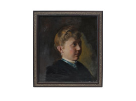 MID CENTURY OIL PORTRAIT OF A WOMAN WITH PEARL