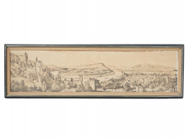 AN ANTIQUE ENGRAVING PANORAMIC VIEW OF HEIDELBERG