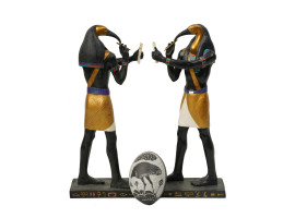 TWO THOTH SCULPTURES AND A SCRIMSHAW OSTRICH EGG