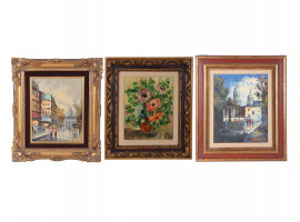 THREE OIL DECORATIVE IMPRESSIONIST PAINTINGS