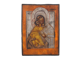 ANTIQUE RUSSIAN ICON VLADIMIRSKAYA MOTHER OF GOD