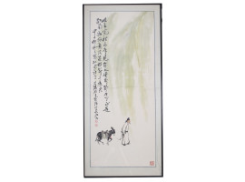 CHINESE SCROLL PAINTING OF DONKEY AND CALLIGRAPHY