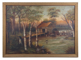 OIL PAINTING VILLAGE LANDSCAPE SIGNED BY M MOORE