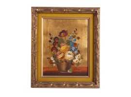 A VINTAGE POLISH OIL ON CANVAS FLORAL PAINTING