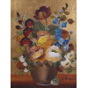 A VINTAGE POLISH OIL ON CANVAS FLORAL PAINTING PIC-1