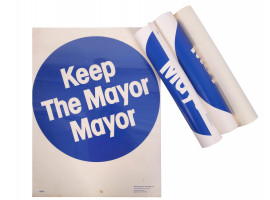 VINTAGE WHITE AND BLUE KEEP THE MAYOR POSTERS