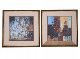 VINTAGE ART TWO OIL JERUSALEM ABSTRACT PAINTINGS