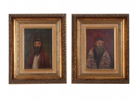 TWO JUDAICA ART PAINTINGS MALE PORTRAITS SIGNED