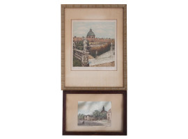 TWO ANTIQUE AUSTRIAN HAND PAINTED ETCHINGS