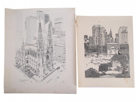 TWO VINTAGE ARCHITECTURAL PRINTS BY JAN E. TAKARO