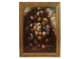 MID CENTURY DUTCH SIGNED FLORAL OIL PAINTING