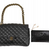 CHANEL STYLE FLAP QUILTED BLACK LEATHER BAG PURSE PIC-0