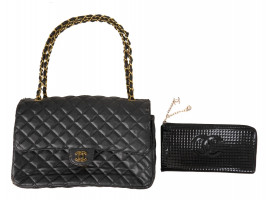 CHANEL STYLE FLAP QUILTED BLACK LEATHER BAG PURSE