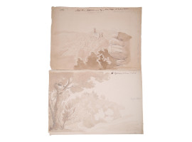 TWO ANTIQUE GERMAN INK AND PENCIL DRAWINGS SIGNED