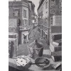 DUTCH WOODCUT PRINT STILL LIFE STREET BY M ESCHER PIC-1