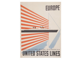 ORIGINAL 1952 VINTAGE USA SS LINES TRAVEL POSTER