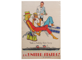 VINTAGE 1950S AMERICAN SS LINES TRAVEL POSTER