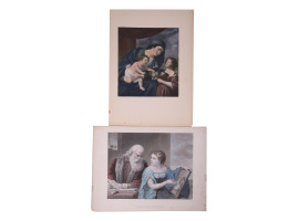 PAIR OF ANTIQUE HAND COLORED RELIGIOUS ETCHINGS