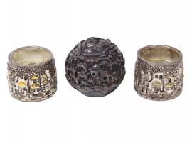 JERUSALEM STERLING CANDLEHOLDERS AND PAPERWEIGHT
