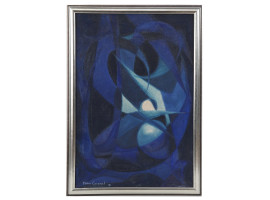 PEDRO CORONEL BLUE ABSTRACT PAINTING ON CANVAS