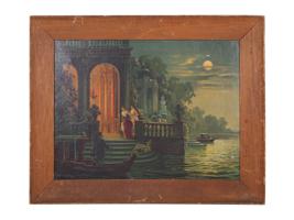 VINTAGE PRINT ON BOARD VENICE AT NIGHT VIEW FRAMED